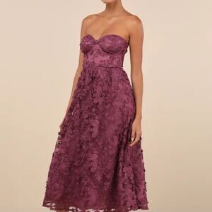 Lulus: Quite Perfect Purple Floral Embroidered Strapless Midi Dress